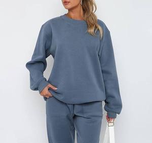 Custom Women's Pink Fleece Hooded Sweatshirt <b>Set</b> With Logo Print Loose Fit Casual Sportswear Jogging Suit Full Length Two Piece - Product Image 5