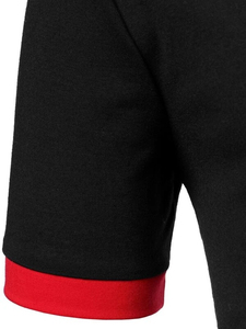 Men's Black <b>Half</b> Sleeve for <b>Shirt</b> Red Trim Front Logo Solid Pattern 100% Cotton Woven Jersey Casual Style Regular Fit - Product Image 3