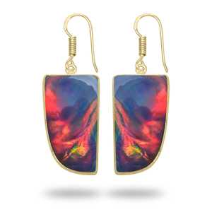 Pendientes de botón chapados en oro hechos a mano para mujer, regalo de aniversario chapado en oro para mujer, pendientes de botón chapados en oro con ópalo negro genuino - Product Image 1