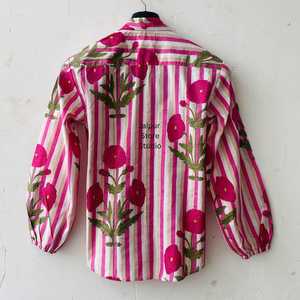 Pink White Striped Floral Embroidered Cotton Shirt Full Sleeve Turn-<b>down</b> Collar Summer Woven Button Up Prairie Chic - Product Image 2