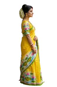 Sari imprimé à la main, tissu en soie pure Bishnupuri, pour femmes, Inde, Pakistan, Bangladesh, sari traditionnel - Product Image 3