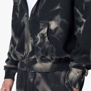 เสื้อฮู้ดดี้ผู้ชายไซส์ใหญ่คุณภาพสูงแบบซิป วินเทจ สีซีดจาง สไตล์ทำสีแบบแอซิดวอช - Product Image 3