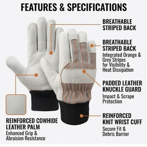 Leather Durable Breathable Flexible Safety <b>Gloves</b> Moisture-Wicking Elastic Wristlet Anti-Slip Fingertips Anti-Vibration - Product Image 3