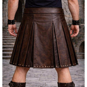 Kilt utilitaire en cuir véritable pour homme, noir et marron, style motard gothique, avec poches à chaîne, pour festivals et cosplay - Product Image 4