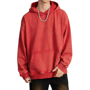 Sudadera con Capucha Roja Oversize para Hombre al por Mayor, de Algodón Liso French Terry, Casual, con Bolsillos, para Otoño - Product Image 1