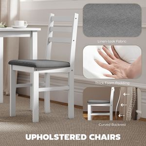 Ensemble de table de cuisine blanche de style farmhouse 5 pièces pour 4 personnes avec chaises rembourrées et pieds en bois de caoutchouc, petit ensemble de salle à manger - Product Image 5