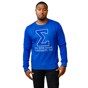 Sweat-shirt en chenille bleu Phi Beta Sigma Big Sigma pour homme, col rond, lettres grecques, pull de fraternité premium, coupe classique, décontracté A - Product Image 1