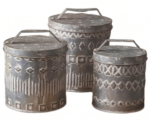 Set Of 3 Galvanized Metal Canister Set Round Metal Containers For Home And <b>Kitchen</b> Farmhouse And Kitchenware <b>Storage</b> Solution - Product Image 1