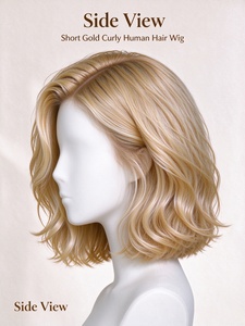Perruque courte 100% cheveux humains, couleur dorée, pointes bouclées, ligne de cheveux naturelle, perruques douces en cheveux humains pour femmes, mode quotidienne - Product Image 4