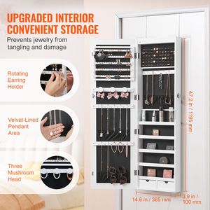 Armadio Portagioielli con Specchio a Figura Intera da 47,05 Pollici, Organizzatore per Gioielli con Serratura, Montabile a Parete - Product Image 4