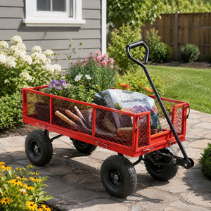 Vietnam 600lb Heavy Duty Garden Wagon <b>Cart</b>, Steel Mesh Utility Trolley with Removable Sides and 10 in Pneumatic Tires ODGGAD013 - Product Image 1