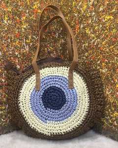 Bolso de mano de paja de ganchillo para playa, color liso, con cierre de cremallera, cadenas de algodón, bolso de hombro de moda de verano para viajes y compras - Product Image 3