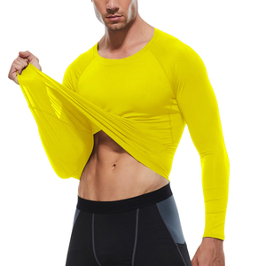 <b>Men's</b> Yellow Long Sleeve <b>Compression</b> <b>Shirt</b> Crew Neck Full Length Sweat-Wicking Breathable Quick Dry Four-Way Stretch Yoga Top - Product Image 6