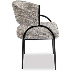 Modern <b>Black</b> Metal Frame Upholstered Dining Chair Curved Backrest Sherpa Grey Accent <b>Armchair</b> for Hotel Dining Room - Product Image 3