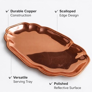 Plateau de service en cuivre artisanal pour la maison, la cuisine, la table à manger, centre de table, présentation culinaire gastronomique - Product Image 6