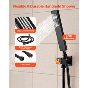 Sistema Doccia a Pioggia Termostatico da Soffitto da 16 Pollici con 6 Getti Idromassaggio, Doccetta Girevole e 3 Accessori per Cabina Doccia - Product Image 6