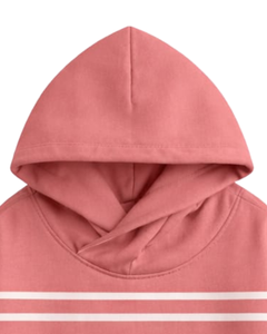 Sweat à capuche rose saumon pour homme avec bande poitrine, style streetwear décontracté, en molleton de coton, poche kangourou, logo personnalisé - Product Image 4