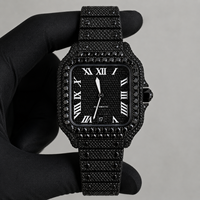 Reloj Citizen Totalmente Negro con Diamantes VVS, Esfera Cuadrada con Números Romanos, Correa de Rosca, Visualización de Fecha, Estilo Simple, Clásico, Moderno y Hip Hop