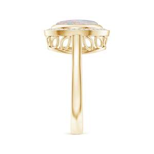 14K Solid <b>Gold</b> 14K Solid <b>Gold</b> Bezel-Set Oval London <b>Opal</b> <b>Ring</b> with Diamond Halo Handmade Customized Fine Jewelry Wedding - Product Image 3