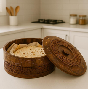 <b>Wooden</b> Item Roti Storage <b>Box</b> Handcrafted Wood Chapati Roti <b>Box</b> Hot Roti Serve Warmer Casserole Kitchen Home - Product Image 2