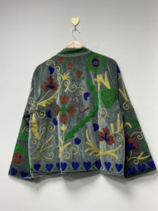 Hand Embroidered <b>Velvet</b> Bomber <b>Jacket</b> <b>Women</b> Boho Folk Art Long Sleeve Reversible Eco-Friendly Breathable Floral Pattern Cotton - Product Image 1