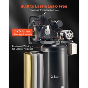 Compresseur d'air robuste de 80 gallons, 10 CV, 17 SCFM, 90 PSI max, 175 PSI, réservoir lubrifié à l'huile - Product Image 5