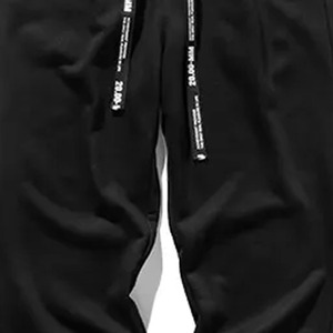 Pantalon de survêtement en coton noir pour homme, taille élastique avec cordon de serrage, décontracté, avec poches latérales, pour l'automne - Product Image 5