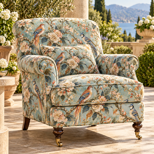 Tela de Tapicería con Estampado Floral de Aves, Color Verde Azulado, Tejida para Muebles, Sofás y Textiles para el Hogar - Product Image 1