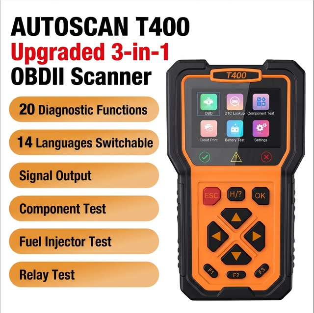 3 in 1 Car Diagnostic Tool OBD2 Scanner Plus Signal Output and Component Test Injector Relay Handheld Color Screen