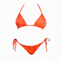 Bikini Segitiga Motif Bunga Oranye Terbaru untuk Wanita, Tali Samping Dapat Disesuaikan, Dua Potong, Potongan Tinggi, Pakaian Renang untuk Liburan, Kolam Renang, Pantai