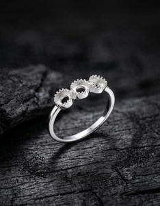 925 Sterling Silver 3 Stone <b>Ring</b> Setting 4mm Round Serrated Bezel Cup Mounting Triple Stone <b>Ring</b> <b>Blank</b> DIY Jewelry Semi Mount - Product Image 1
