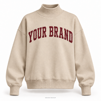 Sweat-shirt surdimensionné beige personnalisé pour femme, col montant, avec appliqué plat et logo brodé, 32 couleurs, tailles XS-3XL