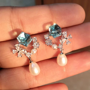 Boucles d'oreilles pendantes en perles d'eau douce, bijoux pour femmes, fournisseur en gros - Product Image 1