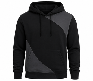 Men's Black Color Blocking Hooded Sweatshirt Regular Fit Casual Autumn Wear Fleece Material Pocket Design - Product Image 1
