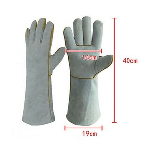 Guantes de trabajo de soldadura resistentes al calor de 40 cm para hombre, Tig Mig, gris, piel de vaca, cuero dividido, talla XL, goma impermeable - Product Image 6
