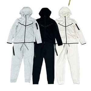 Nouveau design – Survêtement décontracté pour homme, haute qualité, anti-plis, logo personnalisé, 100 % coton, fermeture éclair avant, ensemble deux pièces pour jogging et gym - Product Image 2