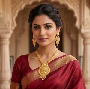 Parure de bijoux ethniques classiques Divyoro en or, collier, boucles d'oreilles et pendentif pour femme, idéale pour fiançailles et mariage, en alliage plaqué or 24 carats, origine Orissa - Product Image 3