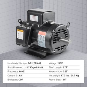 มอเตอร์ไฟฟ้ากระแสสลับ 230V 7.5 แรงม้า 31.6 แอมป์ 3450 รอบต่อนาที โครง 184T พร้อมเพลาแบบมีร่องขนาด 1-1/8 นิ้ว และความยาวเพลา 2.75 นิ้ว สำหรับเครื่องอัดอากาศ - Product Image 6