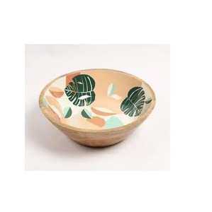Tazón de Ensalada Ecológico Hecho a Mano de Madera de Mango, Tazón Redondo Decorativo de Madera con Estampado Esmaltado para Servir Frutas, Palomitas y Otros Alimentos en la Cocina - Product Image 1