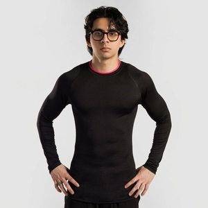 Haut de sport à manches longues pour homme, compression, anti-UV, noir, séchage rapide, coupe ajustée, manches intégrales, spandex, polyester - Product Image 1