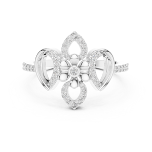 Anillo de Diamantes Floral de Lujo para Mujer |   Diseño Fleur De Lis |   Engaste Micro Pavé |   Anillo de Moissanita |   Aleación de Plata de Ley - Product Image 5