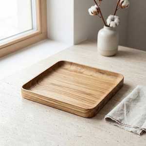 Natural Wooden Serving Tray <b>Square</b> Solid Wood Food Platter Modern <b>Kitchen</b> Dining <b>Table</b> Decorative Tray Durable Lightweight Home - Product Image 3