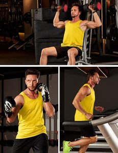 Men's Yellow Knitted Tank Top O-Neck Solid Color Quick Dry Casual Workout <b>Vest</b> Summer Gym Fitness Clothing - Product Image 4