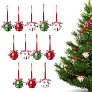 Bell Ornaments with Red <b>Checkered</b> Ribbon Festive Tree Hanging Decorations Snowflake Pattern Metal - Product Image 5
