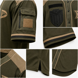 Chemise de baseball à manches courtes pour homme, vert olive, boutonnée, avec logo brodé et poche poitrine, en tissu mesh respirant - Product Image 5