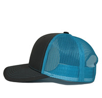 Gorra Trucker Negra y Verde Azulado con Efecto Desgastado, Hecha en Indonesia, Bordado 3D, Deportiva, Venta al por Mayor, Personalizable, Malla Trasera Transpirable, Impermeable, a la Moda