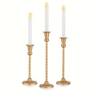 Brass Candlestick Holder Set Of 3 <b>Taper</b> <b>Candle</b> Holders For Home Wedding Christmas Tabletop Lighting Decoration - Product Image 6