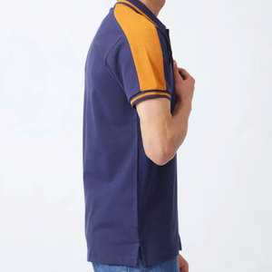 Men's Navy Blue Short Sleeve for Shirt <b>Orange</b> Color Blocked Sleeves Regular Fit Casual Knitted Polyester Fabric Quick Dry - Product Image 2
