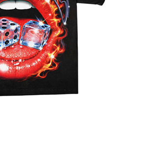 <b>Men's</b> Black 100% Cotton Formal T-Shirt with Red Lips and Dice Print Short Sleeve <b>Turtleneck</b> Regular Fit - Product Image 2