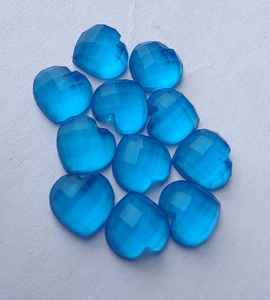 หินควอตซ์สีน้ำเงินธรรมชาติ รูปหัวใจ เจียระไนแบบเช็คเกอร์  หินพลอยปรับขนาดสำหรับทำเครื่องประดับ หินคริสตัลบำบัด - Product Image 2